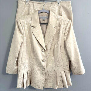 Danilo Jacquard Blazer Skirt Suit Champagne Beige Elegant Women Size 12